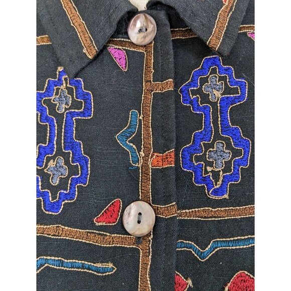 Chicos Design Vintage Patchwork Jacket 3 Womens US XL Black Embroidered Artsy - Picture 5 of 7